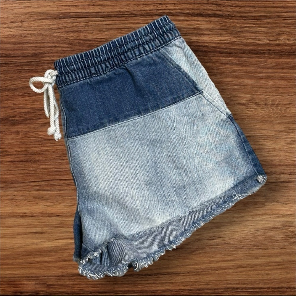 Aerie Patchwork Chambray Cutoff Shorts Blue Denim Size Medium